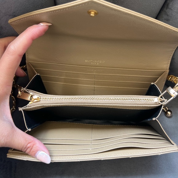 Beige Saint Laurent Cassandre Envelope Flap Wallet on Chain - Picture 10 of 15